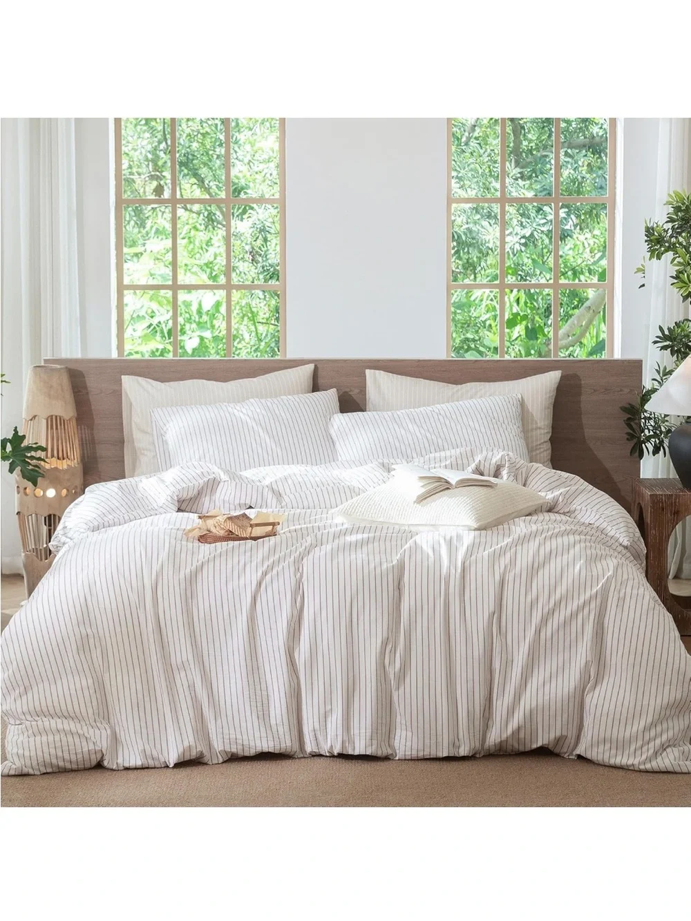 NEW MooMee 100% Washed Cotton Duvet Cover Set. Linen Like Texture. White/Orange